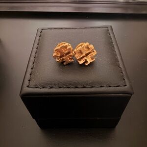 Gold Tory Burch Logo Stud Earrings